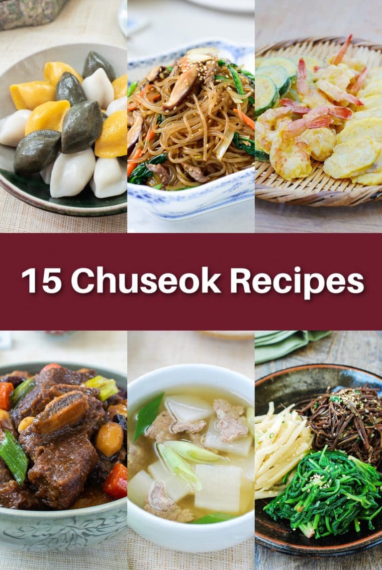 6-photo collage of Korean Chuseok recipes