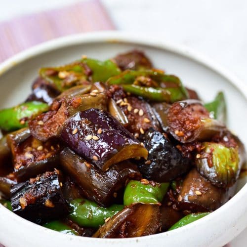 DSC1471 500x500 - Gaji Bokkeum (Spicy Stir-fried Eggplants)