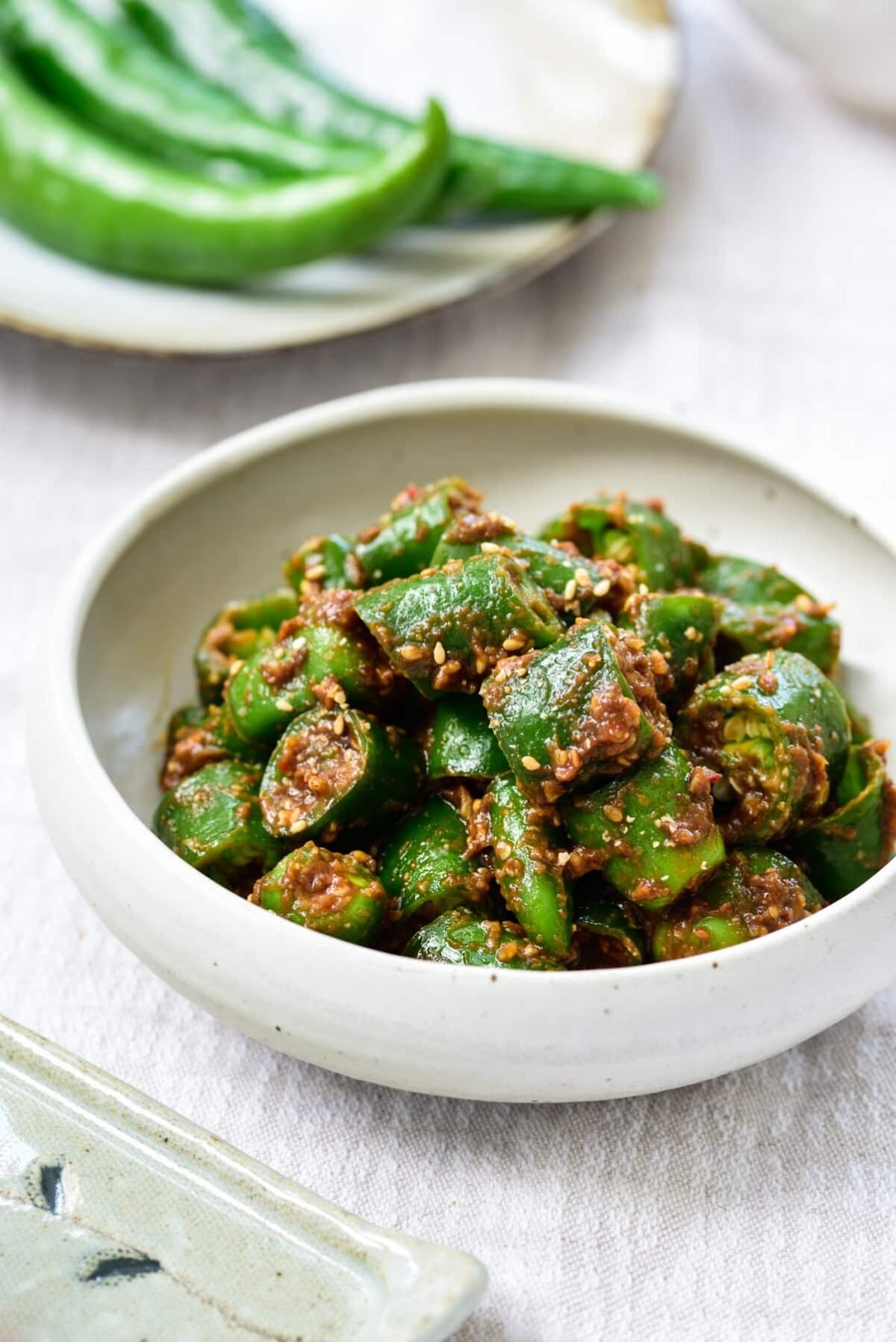 DSC6976 e1688600997977 - Gochu Doenjang Muchim (Green Chili Peppers Seasoned with Doenjang)