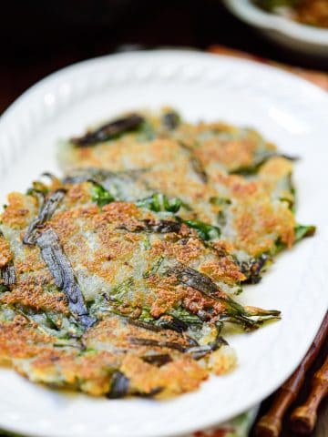 Korean potato pancakes with garlic chives