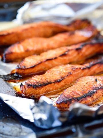 Salmon bulgogi on a sheet pan