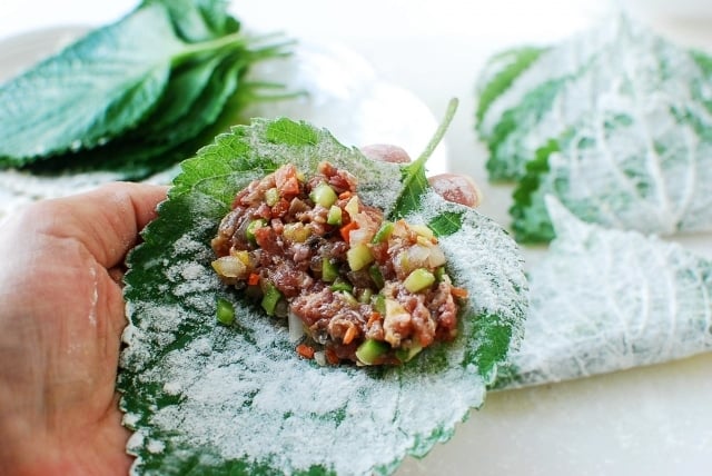 DSC 0690 640x428 - Kkaennip Jeon (Pan-fried Stuffed Perilla Leaves)